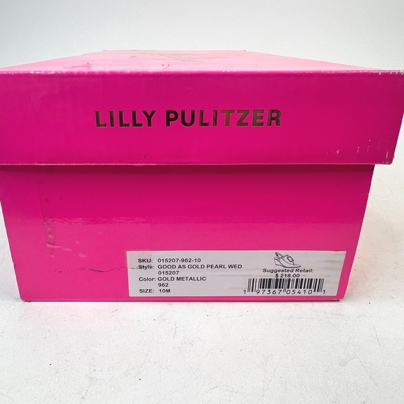 Lilly Pulitzer Good As Gold Pearl Wedge Sandals Metallic Gold Size 10M - Picture 3 of 7